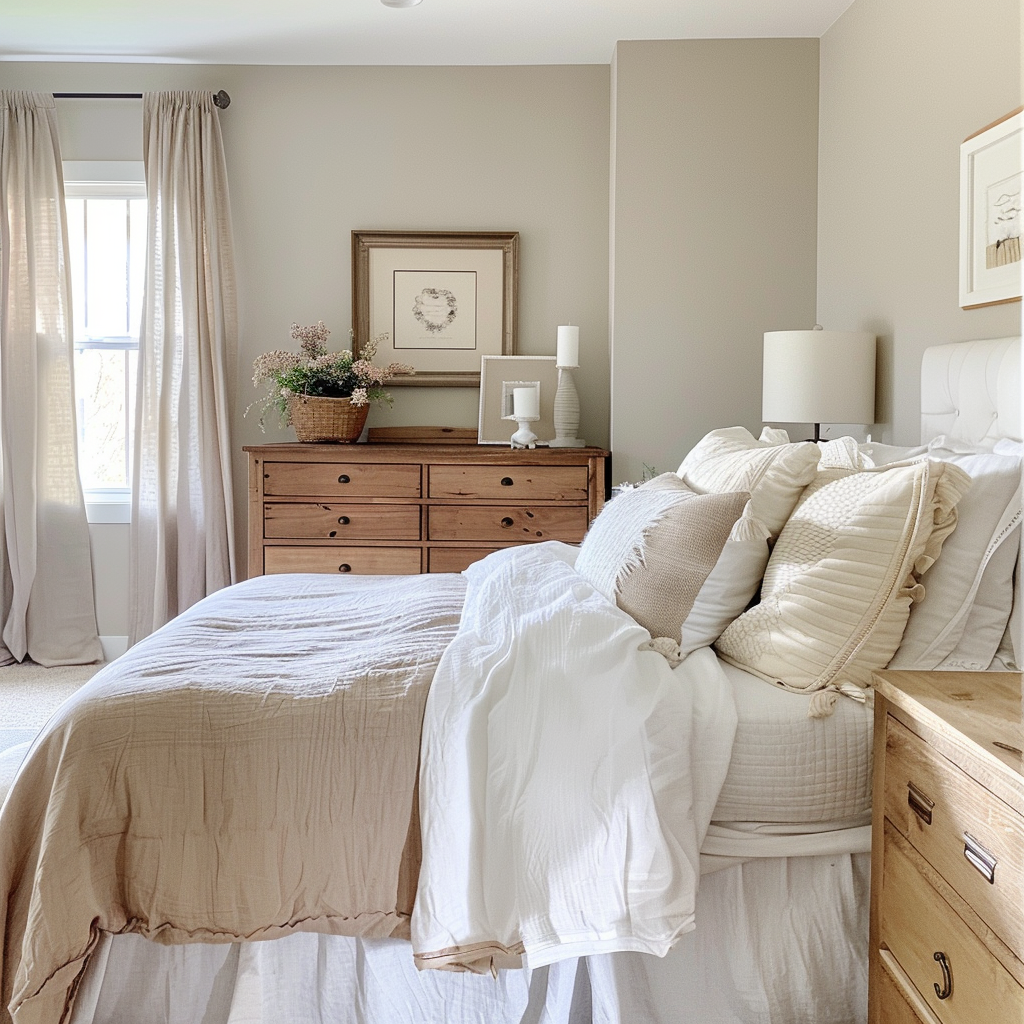 Budget-friendly neutral bedroom decor ideas focusing on furniture makeovers