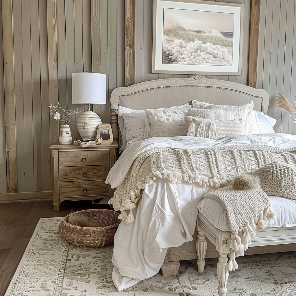 A beautifully designed neutral bedroom featuring DIY decor projects that create a calm and serene ambiance on a budget.