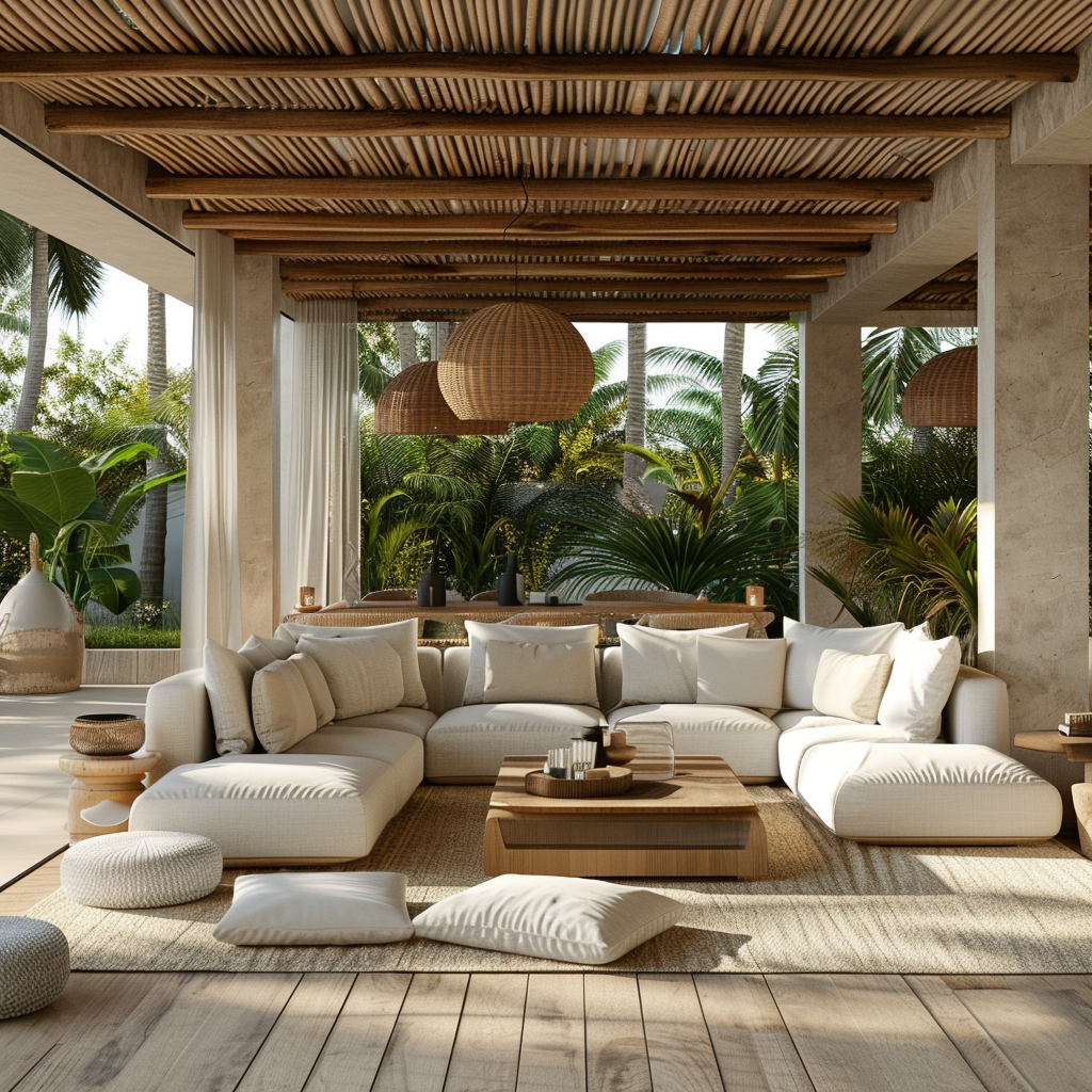 Outdoor living room with privacy elements, showcasing a secluded and stylish design.