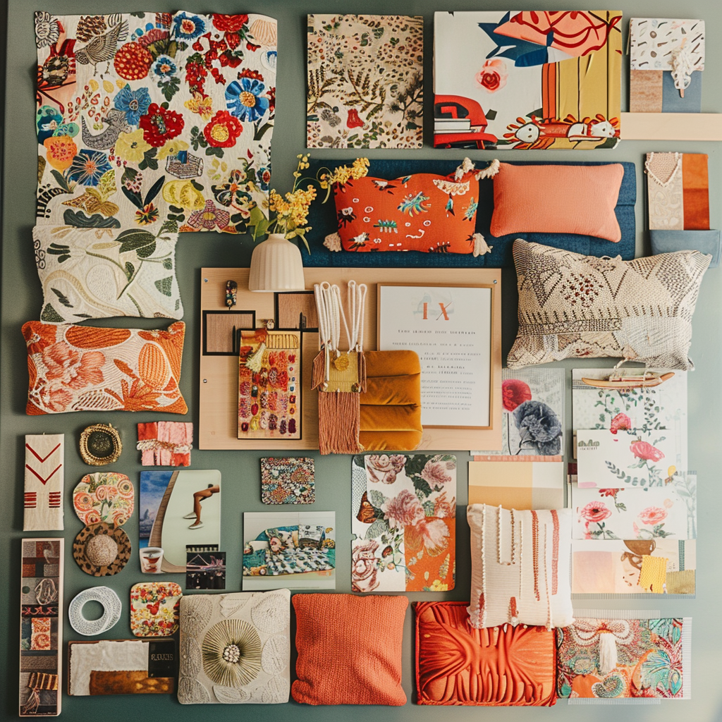 A collage-style mood board presenting four teen bedroom themes: Bohemian Eclectic, Modern Minimalist, Vintage Charm, and Sporty Chic. The board includes rich textures, color swatches, and inspiring quotes, all captured in 8K resolution under soft natural light.